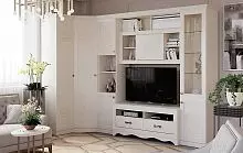 Трехдверный угловой белый шкаф в стиле прованс в гостиную Ш064
